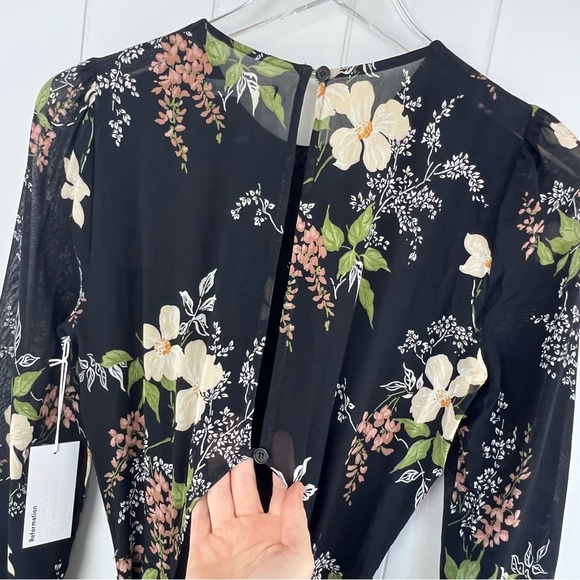 Reformation NWT black floral long sleeves jumpsuit 6 - Picture 10 of 12